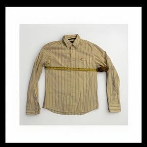 Hollister Cream Casual Button Down Shirt with Vertical Stripes 080